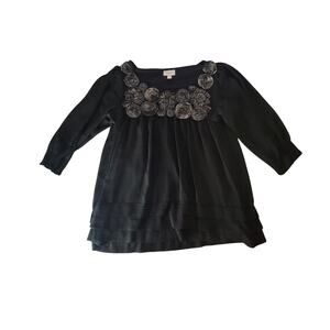 ECI New York Black Floral Sheer 3/4 Sleeve Top - Size 10